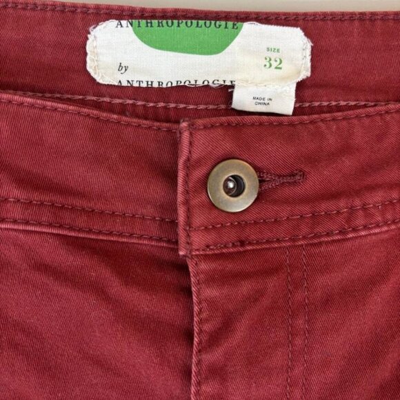 Anthropologie Women's Red Brushed Cotton Pants w/ Fabric Belt – Size 32 - Picture 10 of 12